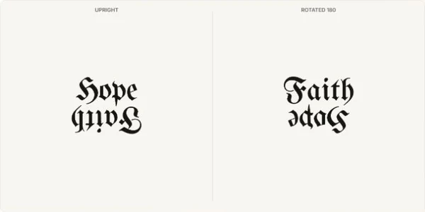 Hope and Faith ambigram tattoo concept in Blackletter style