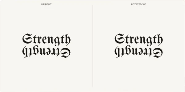 Strength ambigram tattoo concept in Blackletter style